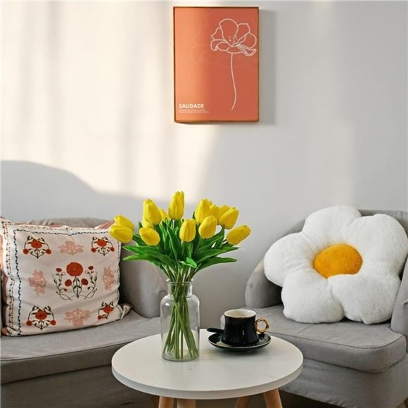 20pcs Yellow Artificial Tulip Silk Flowers 13.5" Home Wedding Decorations - Picture 5 of 6